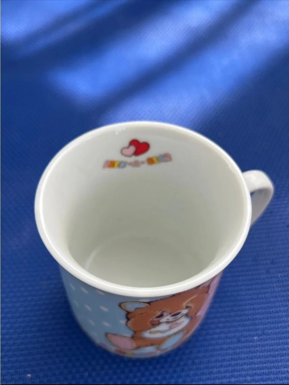 Enesco Brown Bear Ceramic Cup with Blue and Pink Panels vintage